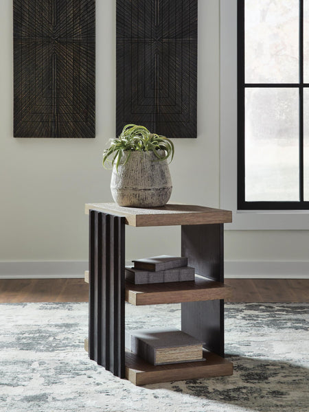 Contemporary Oak Rectangular End Table, with Open Shelf, Black / Light Brown Finish, for Living Room – product view