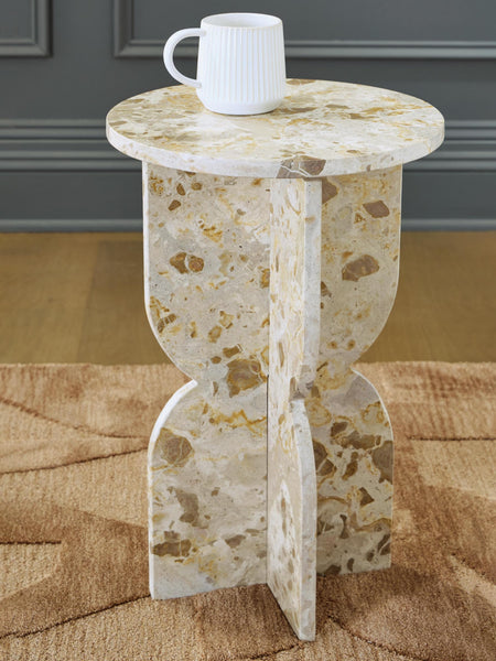Contemporary Marble Square Accent Table, Beige Finish, for Living Room – product view