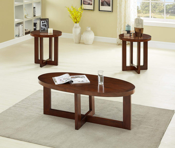 GTU Furniture Occasional, Contemporary Modern, Transitional Oval Accent Table Set, 1 Coffee Table and 2 End Tables with a Rich Oak Finish, Mesitas para Sala