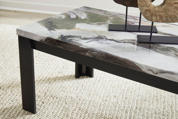 Contemporary MDF Rectangular 3-Piece Coffee Table Set, Cocktail Table with 2 Matching End Tables, Dark – alternate view 2