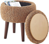 Modern Barrel Teddybear Plush Accent/Side Brown Lounge Chair with Storage Ottoman for Bedroom Living Room Set — Light Brown