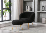 GTU Furniture Teddybear Plush Fur Arm Chair with Gold Metal Legs Upholstered Accent Club Chair and Ottoman Footrest for Living Room Reading Nook or Bedroom — Black