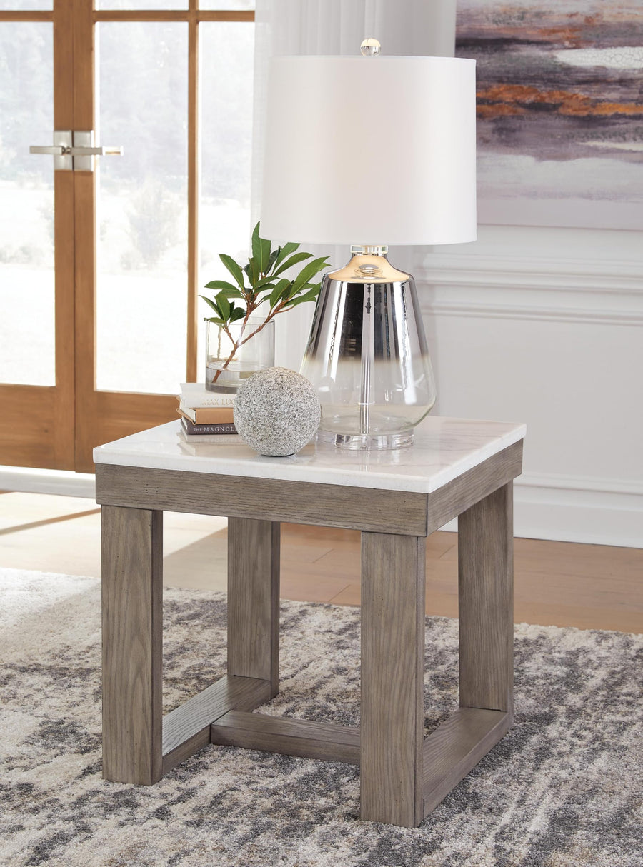 GTU Furniture Casual Marble Square End Table, Brown / Ivory Finish, for Living Room