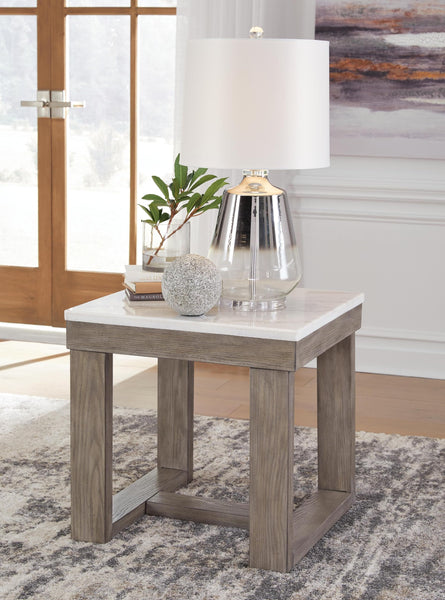 Casual Marble Square End Table, Brown / Ivory Finish, for Living Room – product view