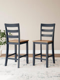Set of 2 Two-Tone Wood Adjustable Height Bar Stools, Color Collection, Pub — Natural/Blue