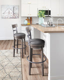 Gray Polyester Bar Height Swivel Bar Stool with Back, Nailhead Trim, Dining – alternate view 7