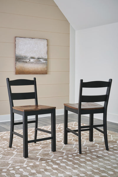 GTU Furniture Set of 2 Black/Brown Wood Adjustable Height Bar Stools, Two-Tone, Home Bar
