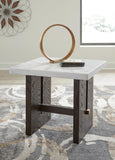 Contemporary Marble Rectangular End Table, White / Dark Brown Finish, for Living Room – product view