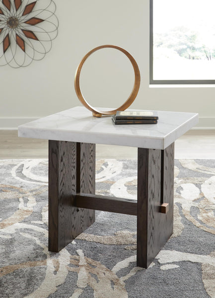 Contemporary Marble Rectangular End Table, White / Dark Brown Finish, for Living Room – product view