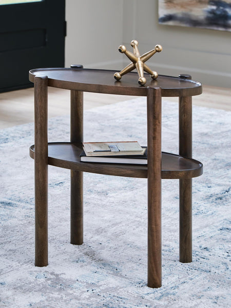 Everyday Mango Wood Rectangular Accent Table, with Open Shelf, Gray Brown Finish, for Living Room – product view