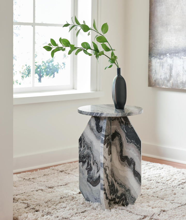 Modern Marble Square Accent Table, Black / White / Taupe Finish, for Living Room – product view