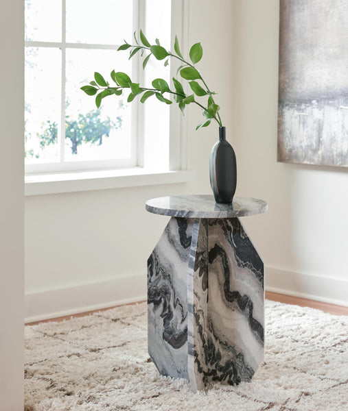 Modern Marble Square Accent Table, Black / White / Taupe Finish, for Living Room – product view