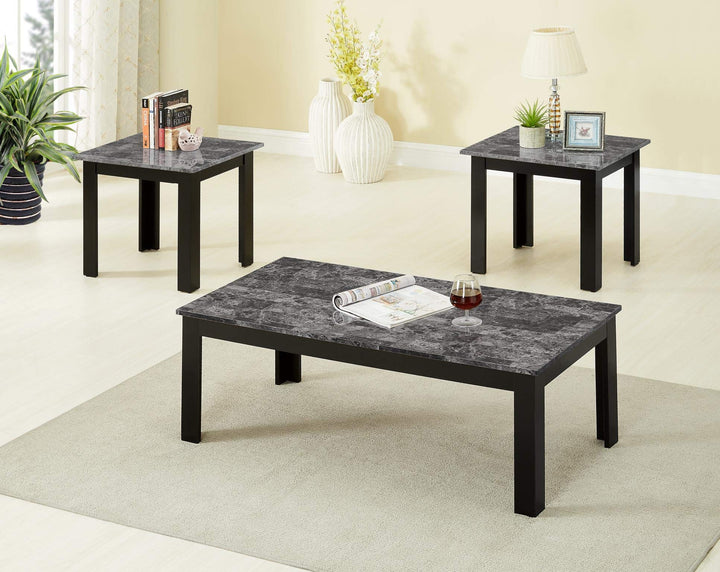 GTU Furniture Occasional Modern, Sophisticated, Vintage Glam, 3-Piece Square Faux Marble Top Accent Table Set with 1 Coffee Table in a Black Finish, and 2 End Tables, Mesitas para Sala