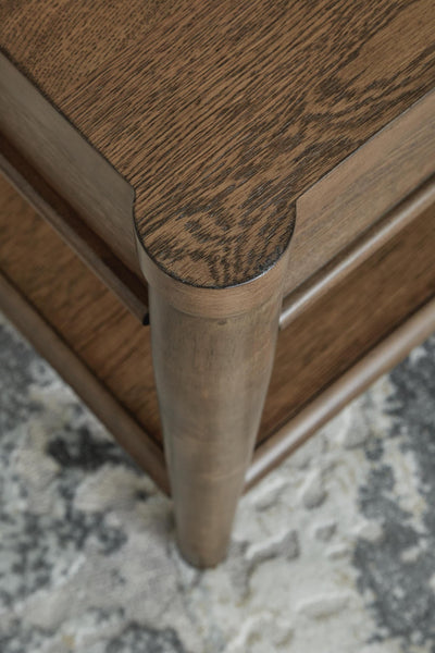 Sleek Rubberwood Rectangular End Table, with Storage Drawer, Brown Finish, for Living Room – alternate view 7