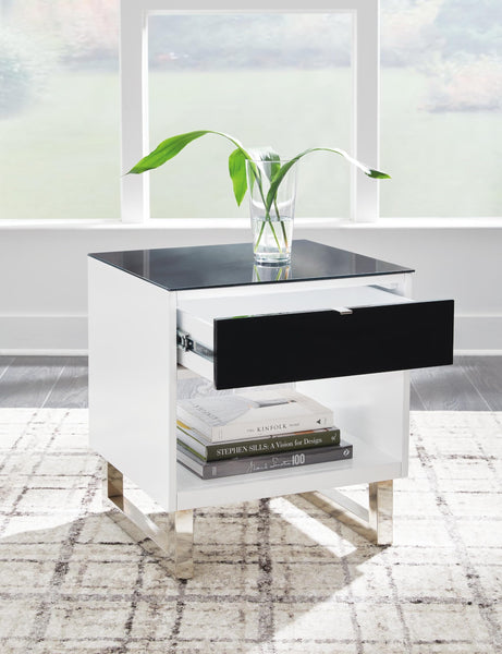 Modern Glass Rectangular End Table, with Storage Drawer, White / Black Finish, for Living Room – alternate view 6