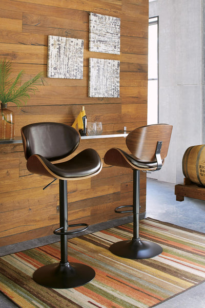 GTU Furniture Brown Faux Leather Adjustable Height Swivel Bar Stool with Footrest, Dining