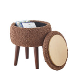 GTU Furniture Modern Barrel Teddybear Plush Accent/Side Brown Lounge Chair with Storage Ottoman for Bedroom Living Room Set — Dark Brown