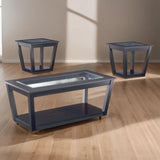 3Pc Glass Top Black Cocktail Living Room Coffee & End Table Set – alternate view 2