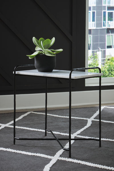 Contemporary Marble Rectangular Accent Table, White / Black Finish, for Living Room – alternate view 2