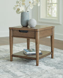 Sleek Rubberwood Rectangular End Table, with Storage Drawer, Brown Finish, for Living Room – product view
