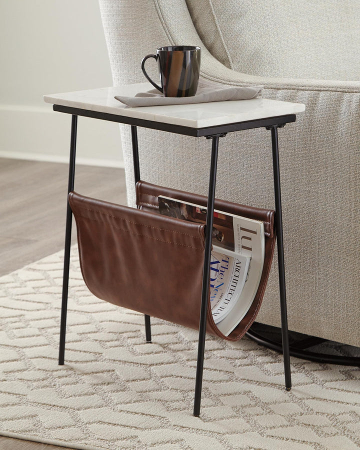 Contemporary Marble Rectangular Accent Table, Brown / Black / White Finish, for Living Room – product view