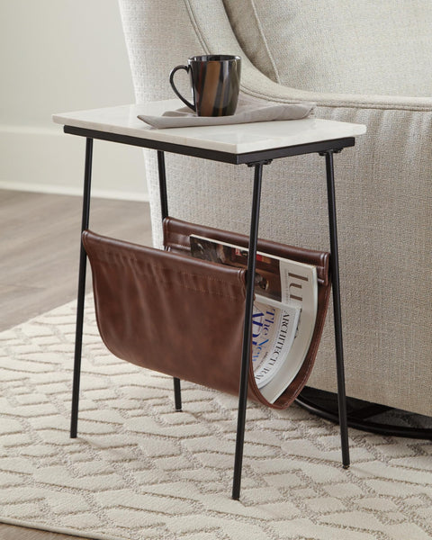 Contemporary Marble Rectangular Accent Table, Brown / Black / White Finish, for Living Room – product view