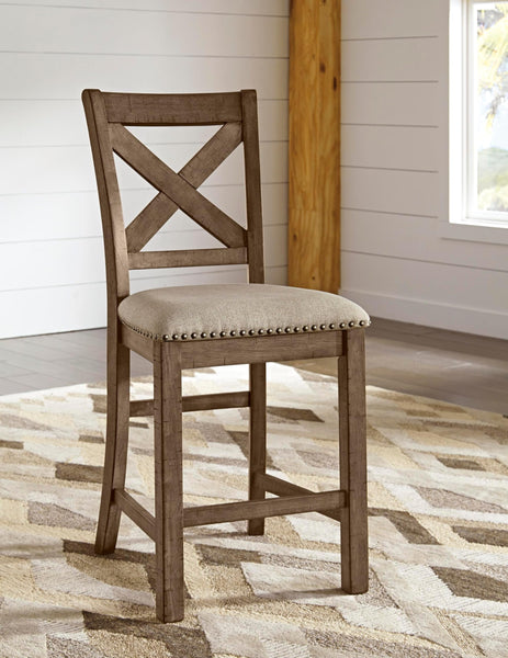 Set of 2 Beige Polyester Counter Height Bar Stools with Nailhead Trim, Pub – alternate view 4