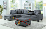 L Shape Faux Leather Sectional Sofa Set, Living Room Sectional Sofa Set with Left Facing Irreversible Chaise — Grey / 2 PCS Without Ottoman