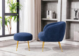 GTU Furniture Teddybear Plush Fur Arm Chair with Gold Metal Legs Upholstered Accent Club Chair and Ottoman Footrest for Living Room Reading Nook or Bedroom — Blue