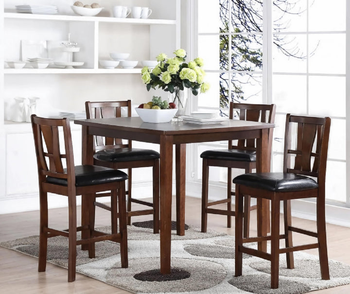 GTU Furniture 7-Piece/5-Piece Dixon Brown Finish Height-Grade Dining Room/Kitchen Table Set — Counter height for 4