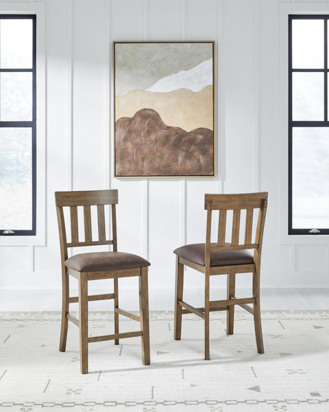 GTU Furniture Set of 2 Light Brown Faux Leather Counter Height Bar Stools, Casual, Dining