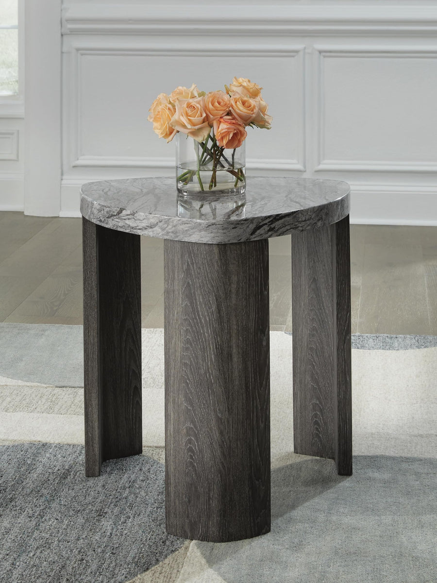 GTU Furniture Contemporary Faux Marble Triangular End Table, Gray / Brown Finish, for Living Room