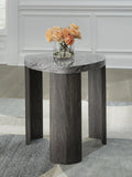 Contemporary Faux Marble Triangular End Table, Gray / Brown Finish, for Living Room – product view