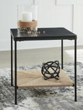 Casual Marble Square Accent Table, with Open Shelf, Black / Natural Finish, for Living Room – product view
