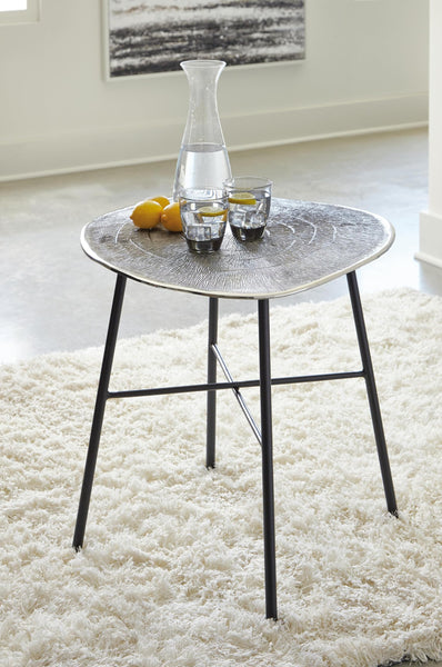 Contemporary Aluminum Round End Table, Chrome / Black Finish, for Living Room – product view