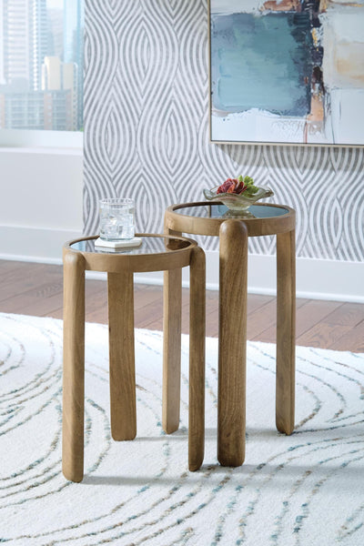 Set of 2 Everyday Glass Square Accent Table, Light Brown Finish, for Living Room – product view