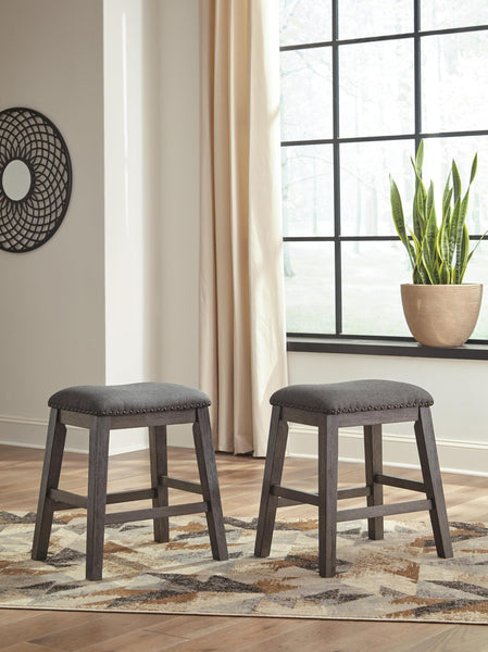 Set of 2 Gray Wood Bar Stools, Backless with Nailhead Trim, Farmhouse, Pub – alternate view 3