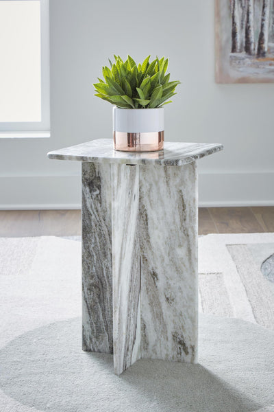 Contemporary Marble Square Accent Table, Gray Finish, for Living Room – product view