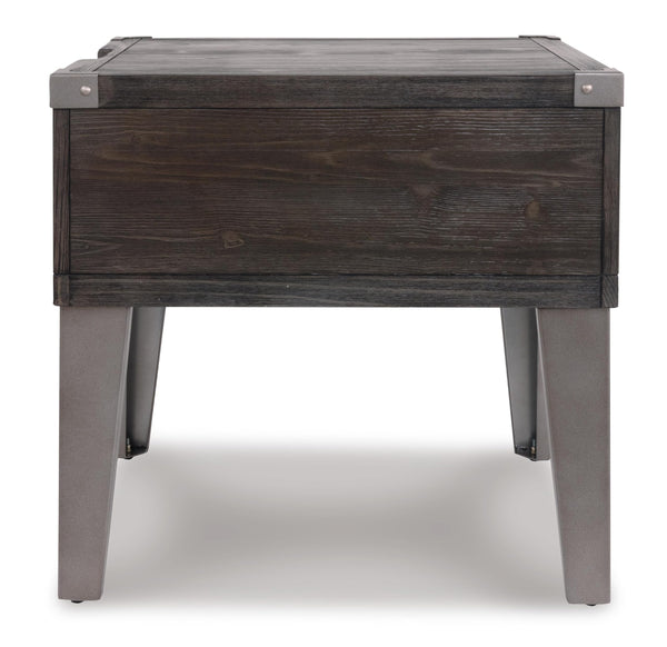 Contemporary Engineered Wood Rectangular End Table, with Storage Drawer, Built-in USB Charging, Dark Gray – alternate view 4