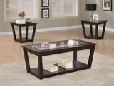 3Pc Glass Top Black Cocktail Living Room Coffee & End Table Set – alternate view 3