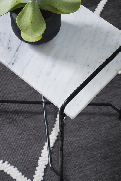 Contemporary Marble Rectangular Accent Table, White / Black Finish, for Living Room – alternate view 6