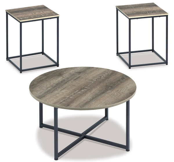 Contemporary Engineered Wood Round 3-Piece Coffee Table Set, Cocktail Table with 2 Matching End Tables – product view