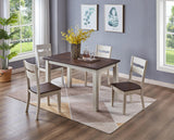Set of 4 Wood Armless Kitchen Dining White Ladder Back Chairs Solid Wood Modern Style with Grey/Brown Seat — Brown Seat