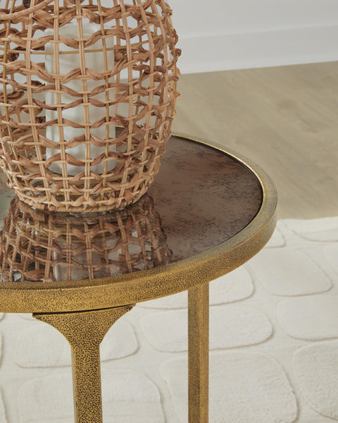 Sleek Faux Marble Round End Table, Antique Gold Finish, for Living Room – alternate view 2