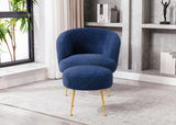 GTU Furniture Teddybear Plush Fur Arm Chair with Gold Metal Legs Upholstered Accent Club Chair and Ottoman Footrest for Living Room Reading Nook or Bedroom — Blue