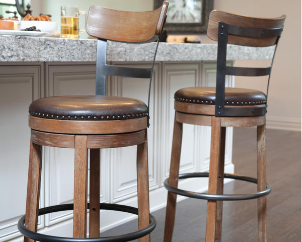 Light Brown Faux Leather Bar Height Swivel Bar Stool with Footrest, Rustic – alternate view 3