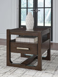 Sleek Wood Square End Table, with Storage Drawer, Dark Brown Finish, for Living Room – product view