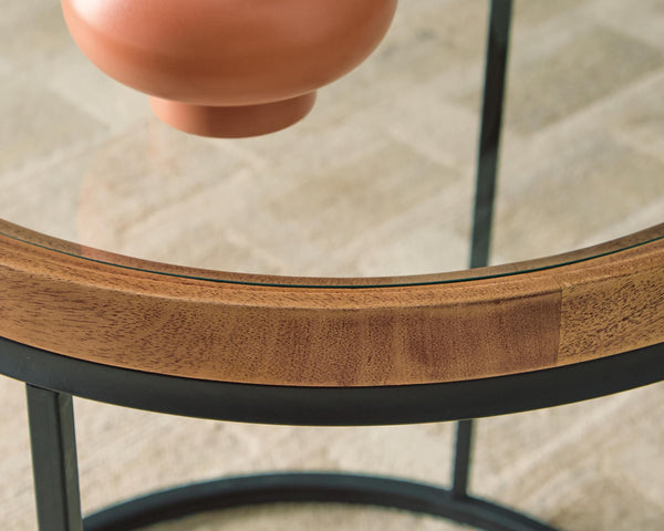 Everyday Tempered Glass Round End Table, Medium Brown Finish, for Living Room – alternate view 3
