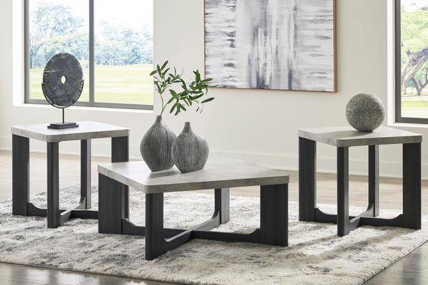 Contemporary MDF Square 3-Piece Coffee Table Set, Cocktail Table with 2 Matching End Tables, Two-Tone Gray – alternate view 7