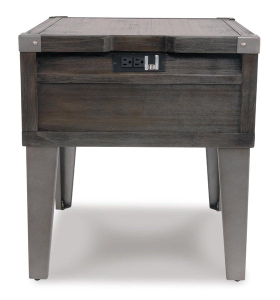 Contemporary Engineered Wood Rectangular End Table, with Storage Drawer, Built-in USB Charging, Dark Gray – alternate view 3